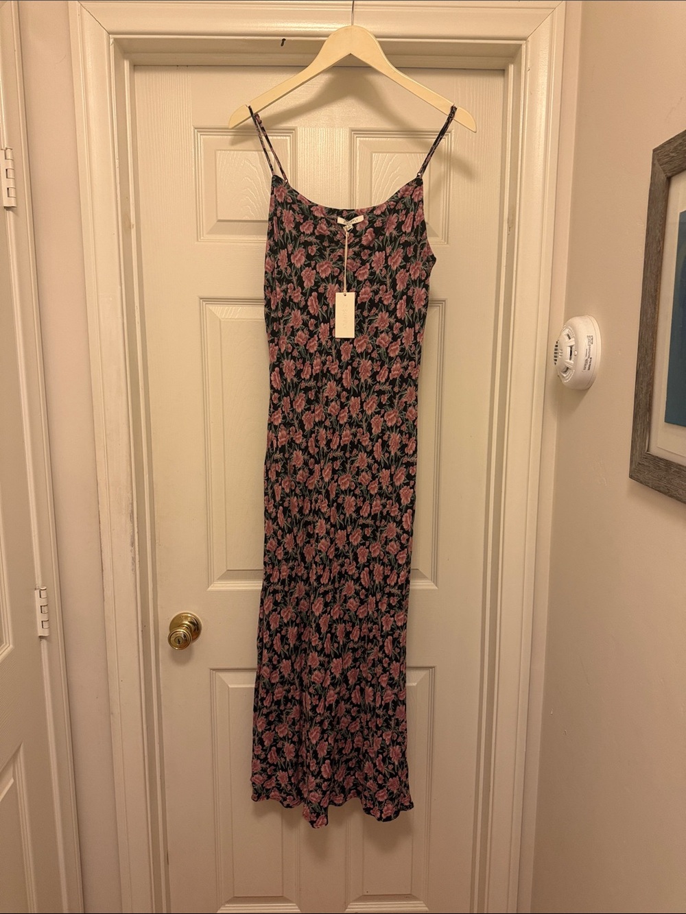 Z Supply Black Maxi Slip Dress with Pink Floral Print Size large NWT